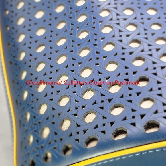 Jeff Wan Blue Hillside Bucket Tote with Yellow Piping - Picture 10 of 14